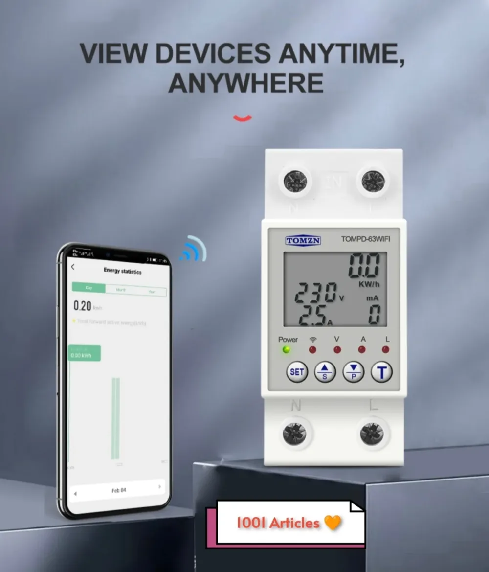Protecteur de tension et d'ampérage TOMZN 63A Tuya Smart