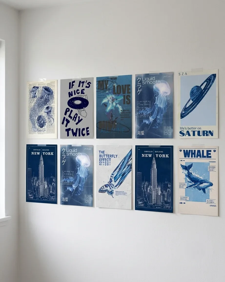 Pack 10 posters autocollants theme Bleu
