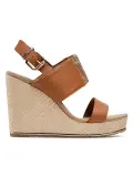 Sandales Femme Tommy Hilfiger en Cuir Marron Camel – Talon Compensé