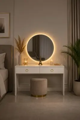 👆 كوافوز عصري ( 80×30 سنتم )مع مرآة LED مضيئة (65×65 سنتم ) ✨️🪞 | أناقة وترتيب في قطعة واحدة ✨️.