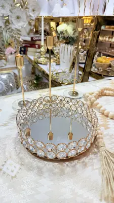 Plateau miroir avec cristaux