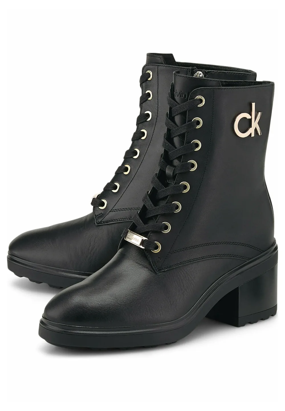 Bottines Femme Calvin Klein à Lacets en Noir – Talon Bloc