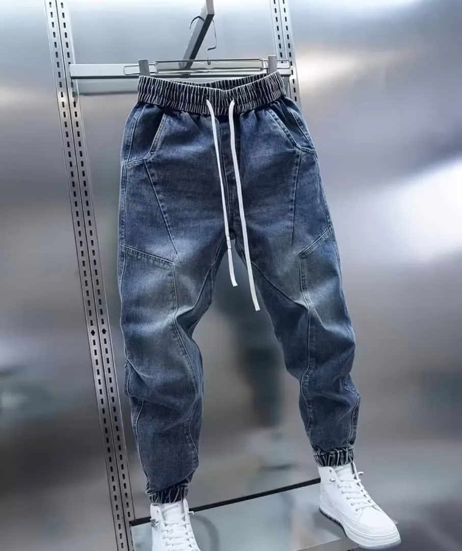 blue denim jogger pants