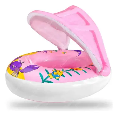 ​Bouée Siège Gonflable avec Parasol pour Bébé – Rose Motif Crabe et Poissons, 85cm
