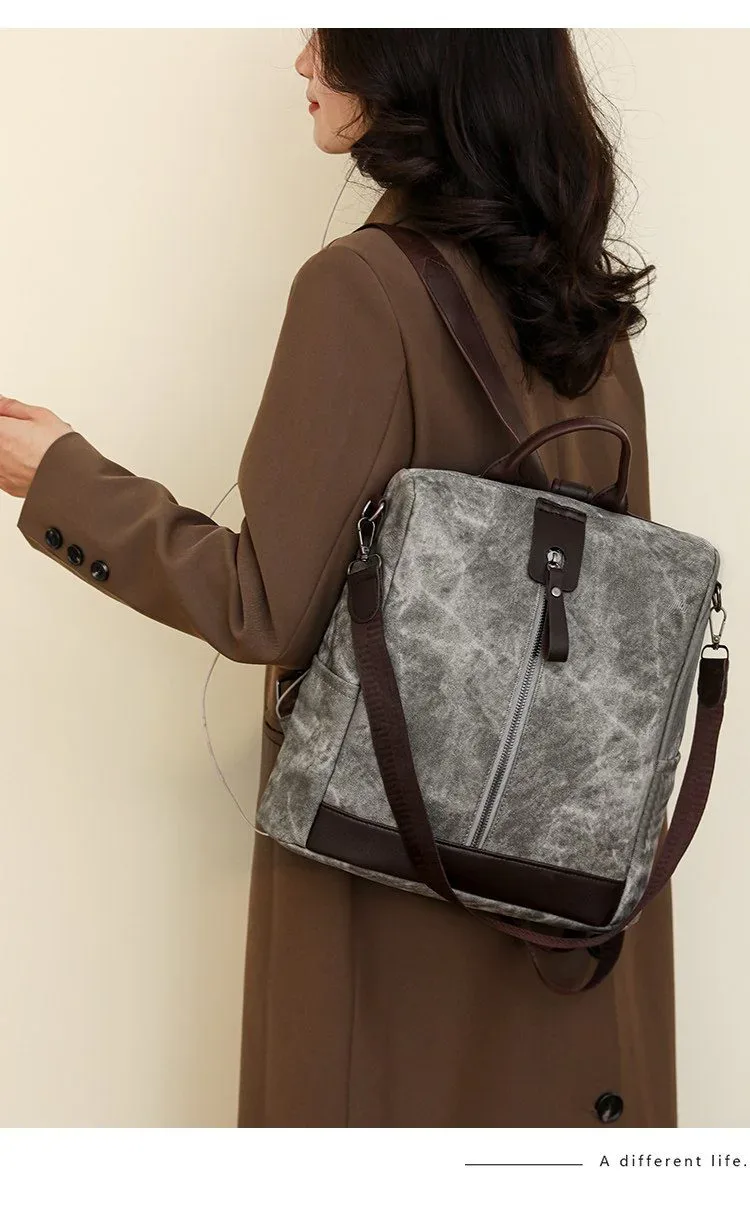 Sac à Dos Femme Antivol en Tissu Vintage avec Fermeture Arrière SACKDS39MR - حقيبة ظهر نسائية كاجوال متعددة الاستخدامات