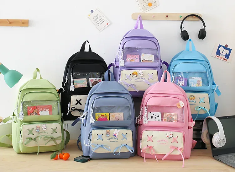 Sac à Dos Multifonctionnel Kawaii Grand Volume Imperméable et Résistant 5Pcs Bleu SACKDS11BL - حقيبة ظهر بعدة قطع بتصميم كاوايي