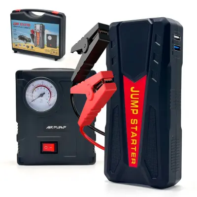 Jump Starter et Compresseur d'Air 2-en-1 pour Voitures - حقيبة جهاز تشغيل السيارة ومنفاخ هواء متكامل