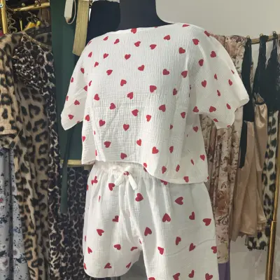 Ensemble Pijamas Femme blanc à cœur rouge