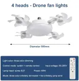 مروحة سقف ذكية بتصميم درون (4 رؤوس) مع إضاءة LED + ريموت – إصدار 2026