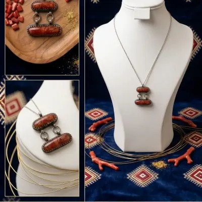 Pendentif Kabyle Double Cabochon Corail Rouge & Argent Massif
