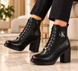 Bottines Femme Calvin Klein à Lacets en Noir – Talon Bloc
