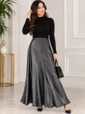 Jupe midi satinée Zara ZW Collection gris anthracite – Taille M