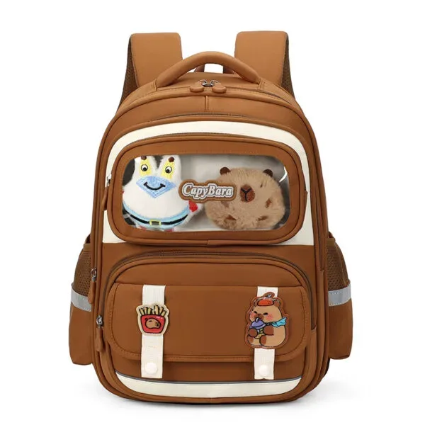 Sac à Dos Enfant Ludique avec Plusieurs Compartiment et un Peluche LM-5122 Marron – حقيبة ظهر للأطفال بني