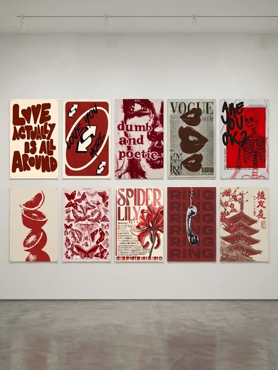 Pack 10 posters autocollants theme Rouge
