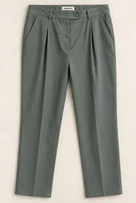 Pantalon Femme Damart Vert Kaki – Coupe Droite à Plis – Taille 48