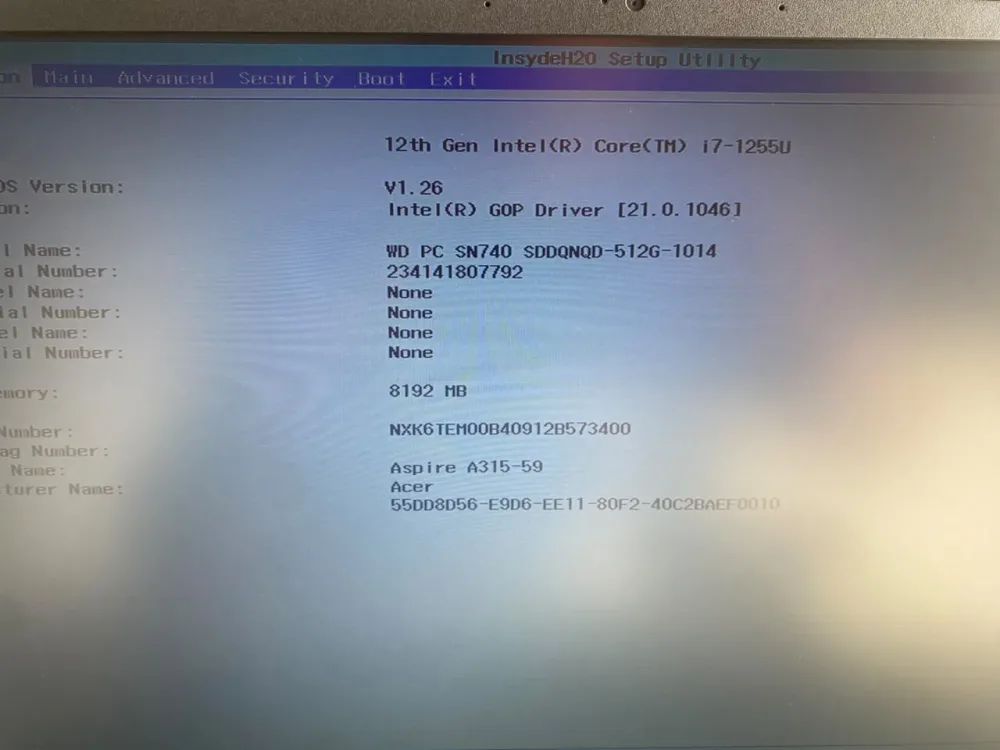 LAPTOP ACER ASPIRE A315-59-71E7 I7 1255U 8G / SSD 512 / 15.6 FHD