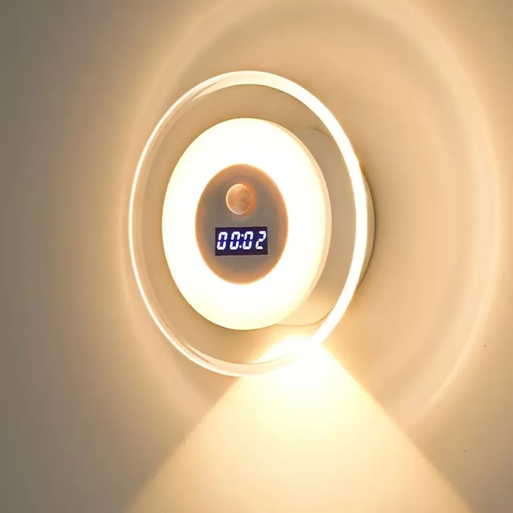 Applique Murale LED Intelligente Avec Capteur de Mouvement Écran Horloge Numérique - مصباح الحائط الذكي بمستشعر حركة وشاشة رقمية لعرض الوقت
