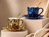 ☕ Tasse en Céramique Facettée avec Soucoupe Fleur - 180ml