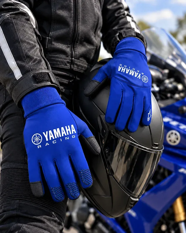 Gants de Moto Yamaha Racing Bleus avec Grip Antidérapant et Doigts Tactiles