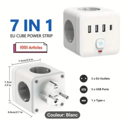 Multiprises 7 en 1 - Cube Power Strip Avec Protection de Surintensité