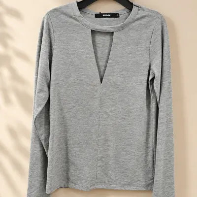 Top Femme Bik Bok Gris Clair à Col Rond – Taille S