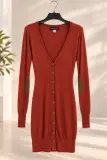 Gilet Long Femme Papillonne – Terracotta – Col V et Fermeture Boutonnée