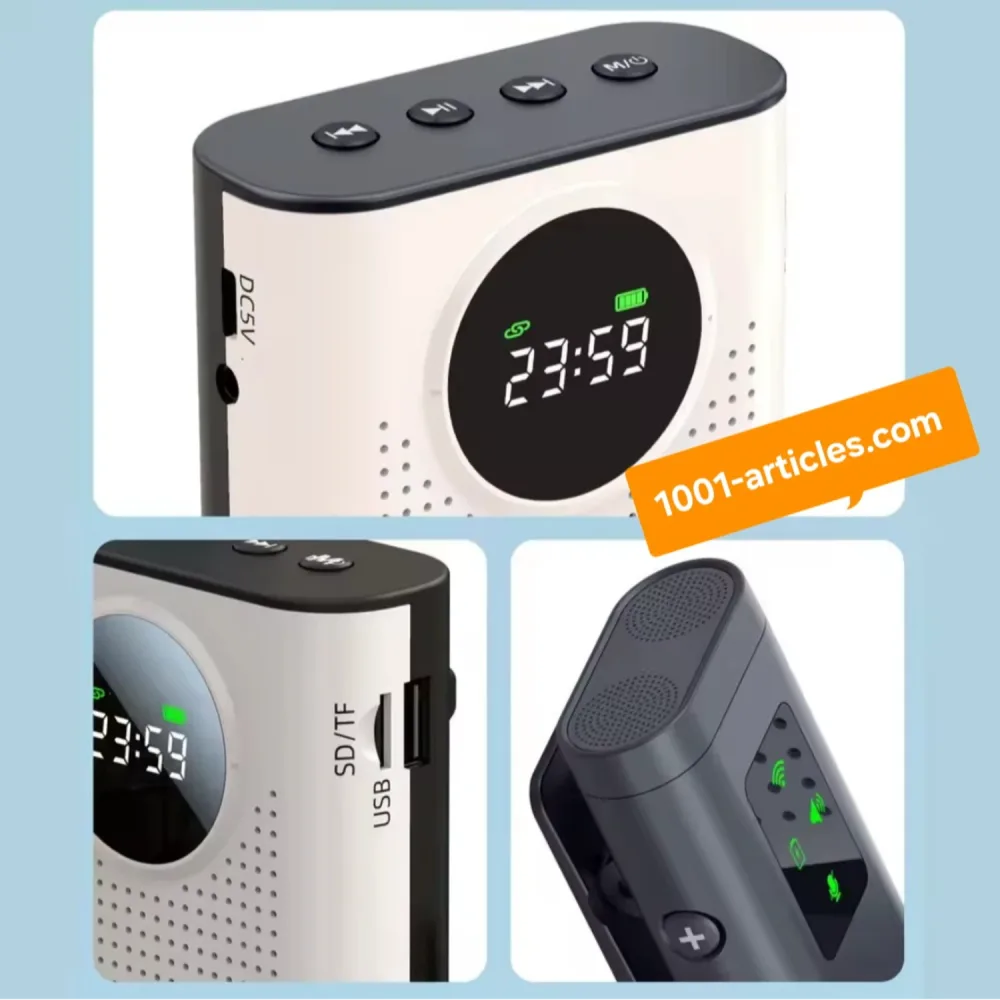 Amplificateur Vocal Pro sans fil, Mic omnidirectionnel Lavalier, affichage LED.
