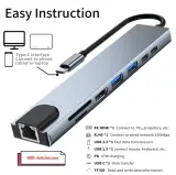 Adaptateur USB 8 en 1, Type C, 4K HDTV, Carte TF SD, Port RG45