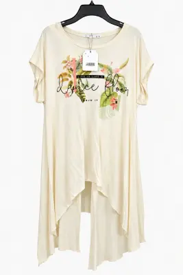 IFT – T-shirt tunique écru à imprimé floral