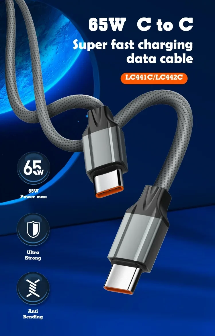 LC441C | LDNIO Cable 65W Type-C to Type-C Cable support PD and AC Fast Charging For Mobile Phone 1M