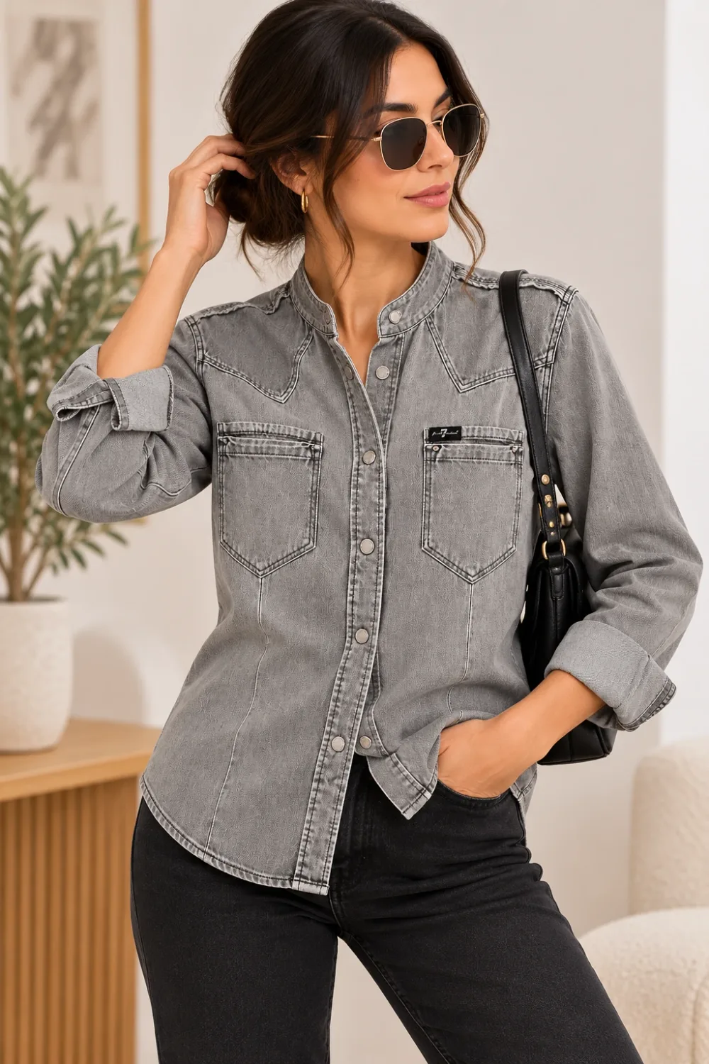 Chemise Femme 7 For All Mankind en Denim Gris – Taille XS