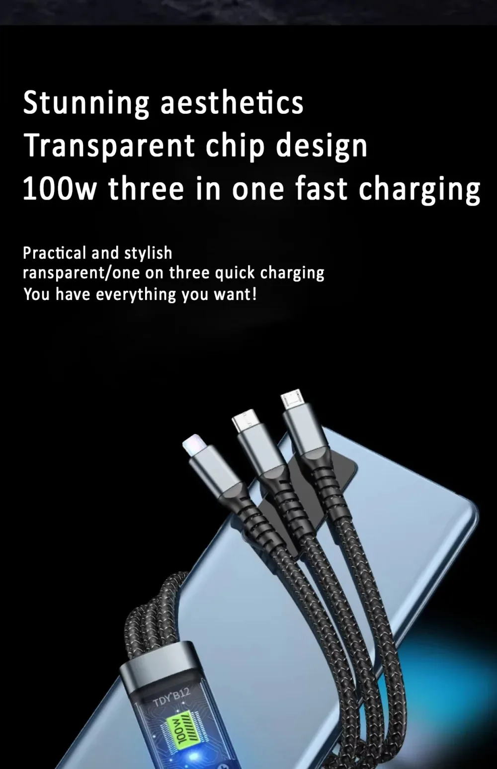Câble 3-en-1 Charge Rapide avec Affichage LED – Type-C, Lightning & Micro USB