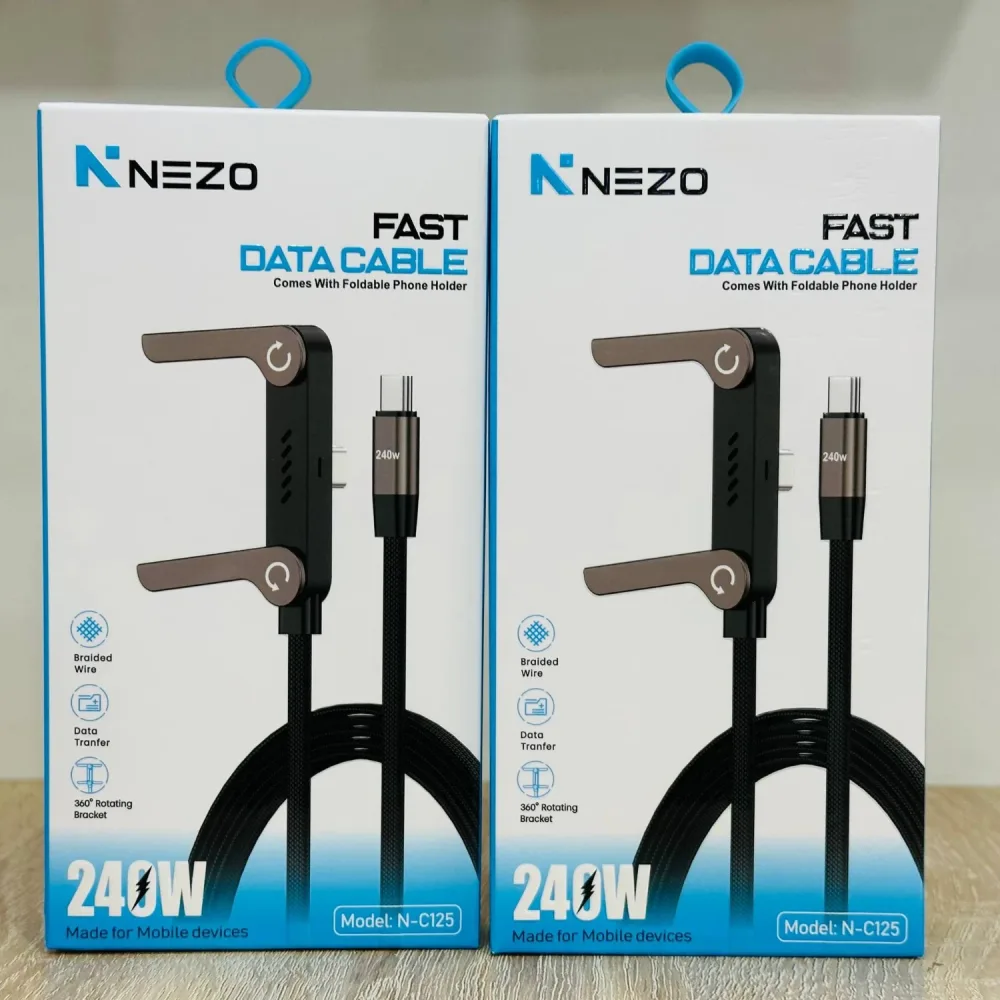 كابل NEZO 2 في 1 – شحن سريع + حامل هاتف قابل للطي 360°