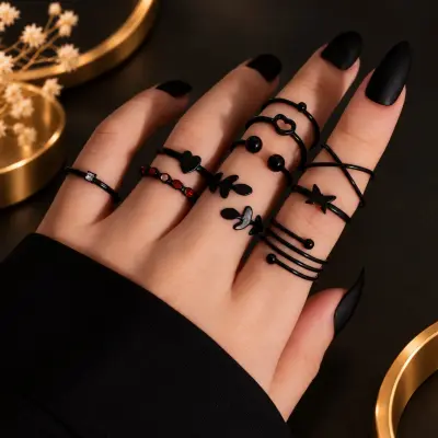 Lot de 5 bagues en fer à strass multicouche