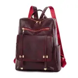 Sac à dos rétro en cuir synthétique pour femme Grenat - حقيبة ظهر نسائية من الجلد