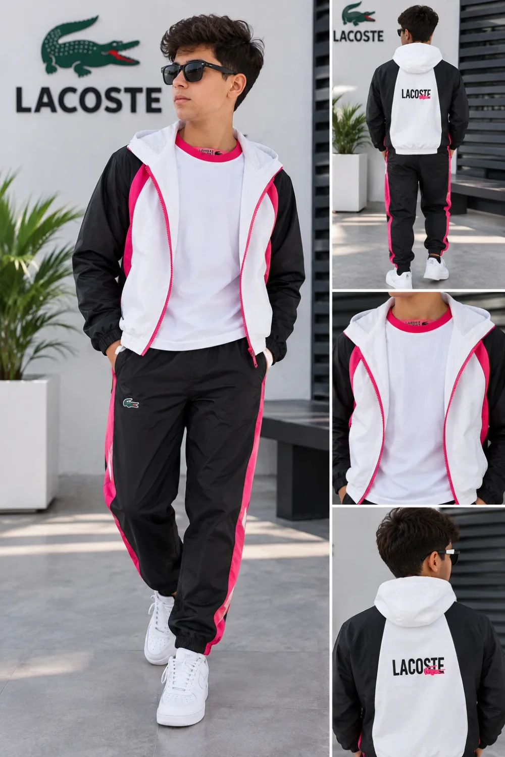 طقم رياضي ولادي 3 بياس Lacoste – جاكيت + تيشورت + سروال بتصميم عصري