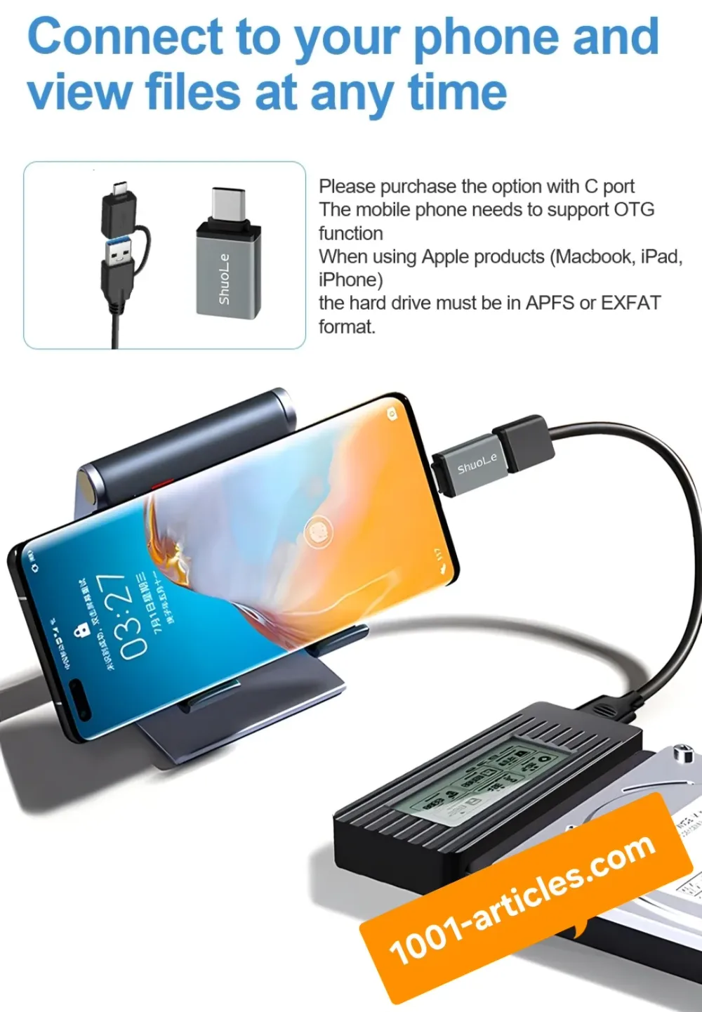 Adaptateur USB-SATA, USB 3.2, LCD, pour Disque Dur SSD et HDD 2.5 pouces.