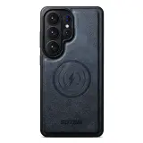 Case anti-choc S24 Ultra / S25 Ultra — جلد صناعي فاخر ،  يدعم الشحن الاسلكي بدون نزع  الكوفر