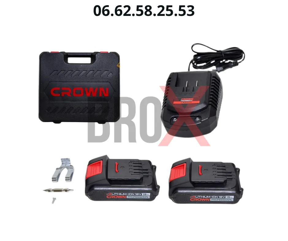 Perceuse Visseuse sans fil 13mm 18V 2 Batteries 1.5AH avec valise CROWN CT21056LM-1.5-BMC