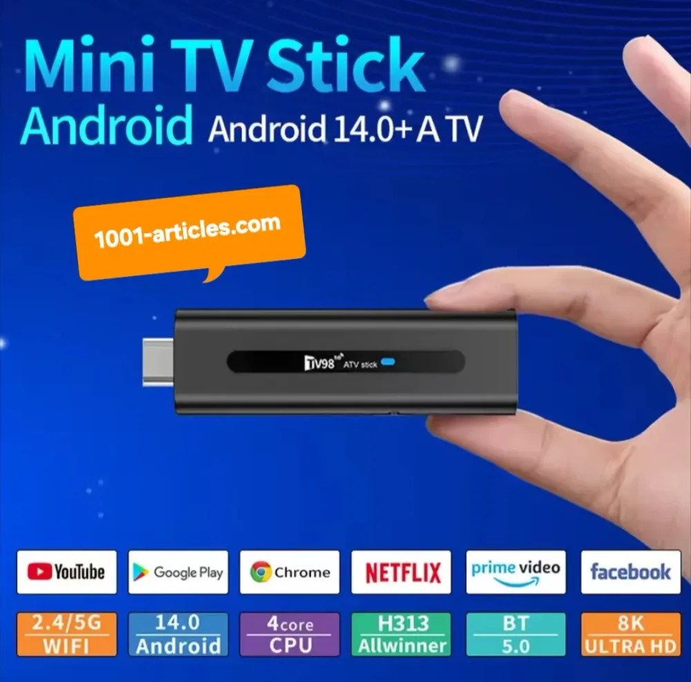 Smart StickTv, TV98 ATV, 5G, Android 14, 8K - Mini Clé TV, Google Tv, UltraHD.