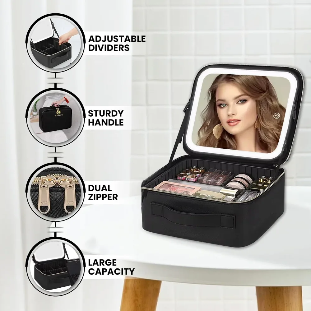 Trousse de Maquillage et Voyage avec Miroir LED Intégré 3 Modes de Lumière - حقيبة تنظيم المكياج والسفر مع مرآة مضيئة