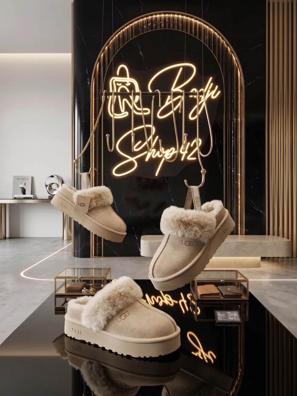 🥿 سليبر شتوي بلاتفورم مبطن بالفرو الفاخر (طراز UGG Tazz Style) ❄️👢