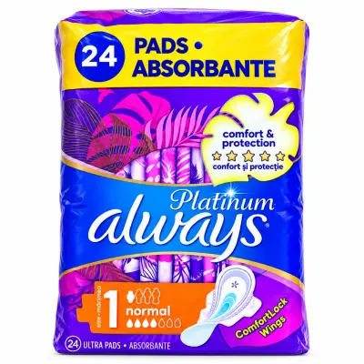 ALWAYS Platinum Serviettes Hygiéniques Normal avec Ailettes – 24 Pièces