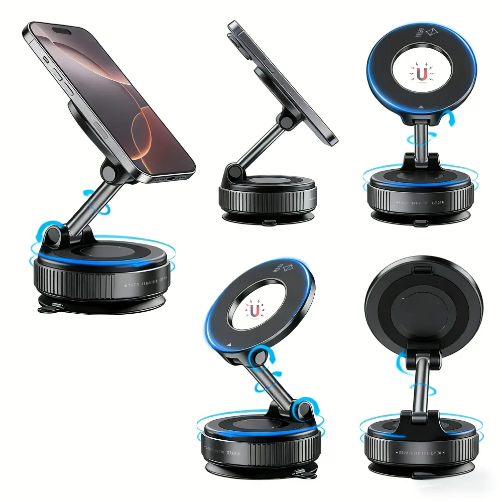 Support Téléphone Magnétique K007 – Pliable, Rotation 360° & Fixation Ventouse