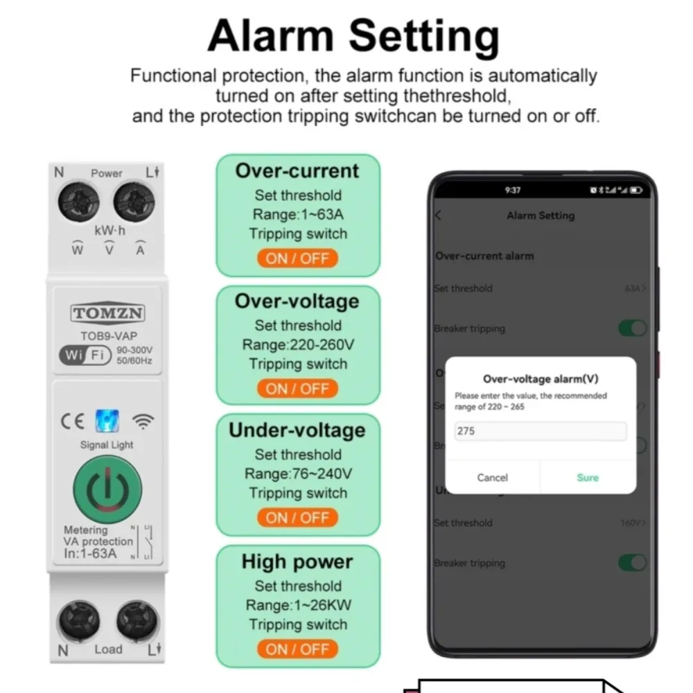 Disjoncteur intelligent TOMZN Tuya Wifi avec rail DIN