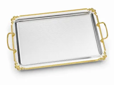 Plateau Rectangulaire de Service Argenté & Doré