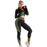 Ensembles d'entraînement pour femmes - Tenue de gymnastique sans couture à 2 pièces Vert