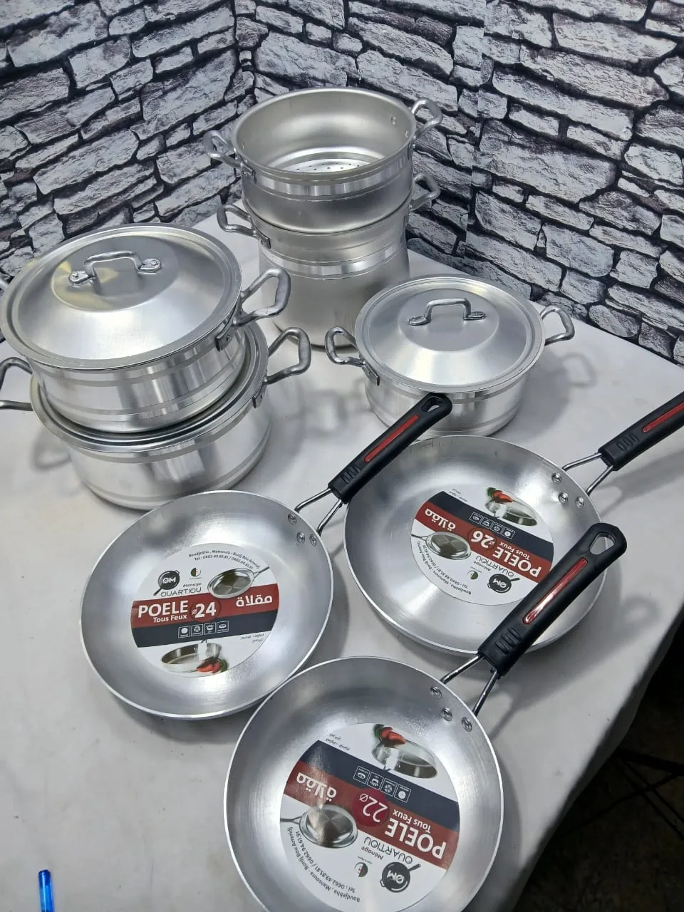 Pack6 aluminium/3 marmite /3 me9ali /Couscousier/