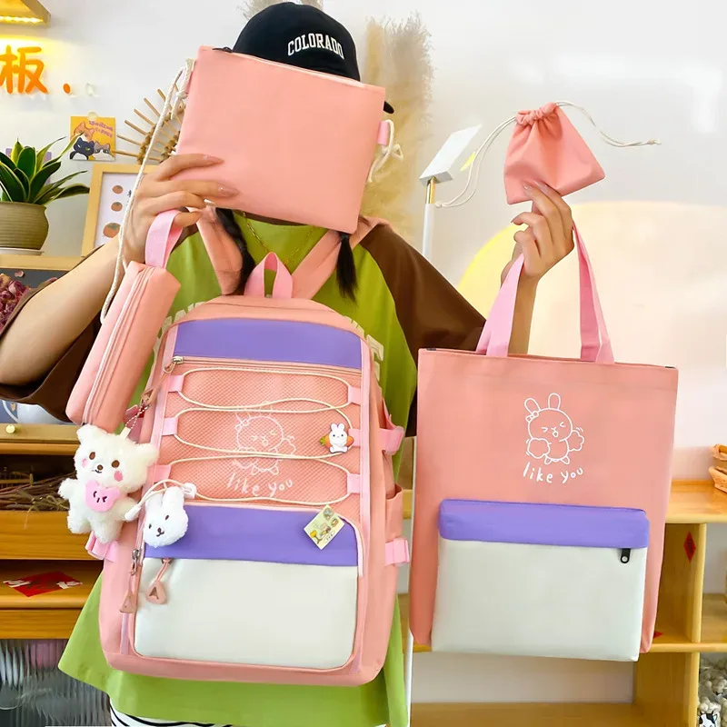 Sac à Dos Multifonctionnel Kawaii Grand Volume Imperméable et Résistant 5Pcs Mauve SACKDS33MV - حقيبة ظهر بعدة قطع بتصميم كاوايي