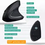 Souris verticale ergonomique sans fil 2.4 GHZ, 06 boutons.